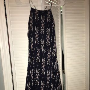 Dark blue with pink print, short dress